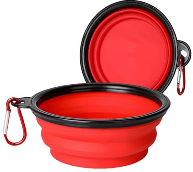 Gamelle pour Chien, 2 Paquets de gamelles Portables avec Fermoir, pour Nourrir Le Chien/Chat n'importe où, pour Les Animaux de Compagnie, la Marche, Le Parking et Le Camping. (Rouge,Grand(1000ML))