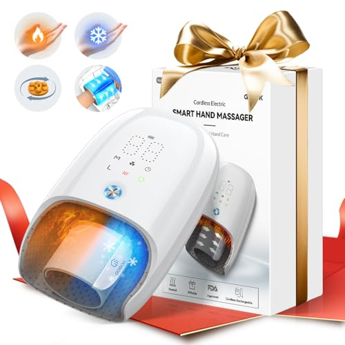 Cordless Hand Massager with Heat/Cool, 6D Kneading & Compression - Individual Fingers for Arthritis, Carpal Tunnel & Stiff Joints - Birthday/Christmas Gifts for Women Men White