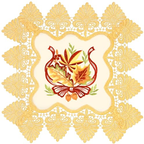 Tischdecke Herbst Spitze Spitzentischdecke Tischwäsche Bestickt Blätter Stoff Waschbar (40 x 40 cm (Quadratisch))