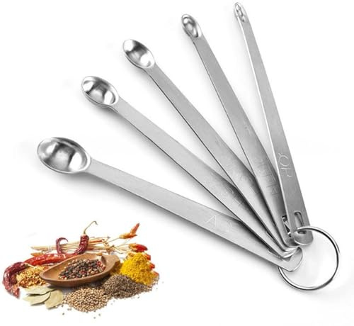 5 Pcs Mini Measuring Spoons Set, Stainless Steel Small Measuring Spoons - 1/4 TSP, 1/8 Dash, 1/16 Pinch, 1/32 Smidgen, 1/64 Drop for Home, Kitchen, Baking, Cooking, Gifts