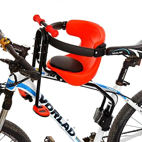 Linanty Fahrradsattel Vorne Kinder, Kindersicherheitssitz mit Pedalen, Kinderfahrradsitz vorne für Mountainbike und Rennrad, rot