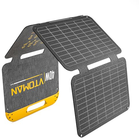 VTOMAN VS40 Panneau Solaire Portable 40W 13,9V, 25% Rendement Pliable | Panneau Solaire Étanchéité IP67, Ports USB-A Type-C, PD30W, Léger pour Smartphones, Batteries Externes et Activités plein air