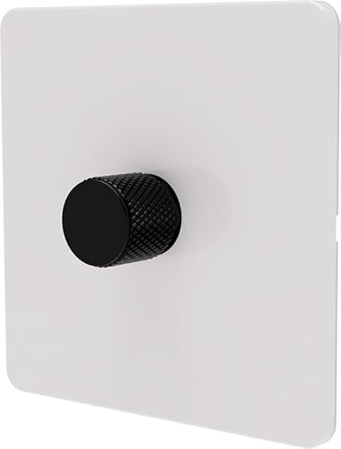 SAMOTECH Smart Matter Dimmer Switch Push On/Off-Rotary control for LED and Halogen Lights - Plastic Faceplate & Metallic Knob - White/Black 1-Gang