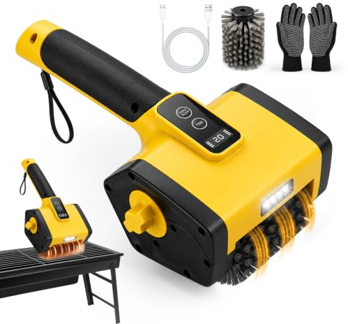 ADOGO Elektrische Grillbürste, wiederaufladbarer USB BBQ Reiniger mit 2 Stufen & 2 Köpfen, 150+ Min Laufzeit, wasserdicht & hitzebeständig, kabellose Rotationsbürste für Grillroste