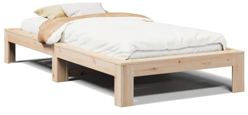 Foknhdi Massivholzbett 75x190 cm aus Kiefernholz, stabiles Bettgestell mit Lattenrost, Einzelbett für Schlafzimmer, rustikales Design, unbehandeltes Holz, platzsparend ohne Matratze
