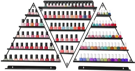 Tagowao Nagellackshylla nagellack display hyllor väggmonterad metall nagellack arrangör nagellacksförvaring, 3-pack 5-nivåer triangulära hyllor nagellackställ för nagelstudior, salonger, 66 × 7 × 70