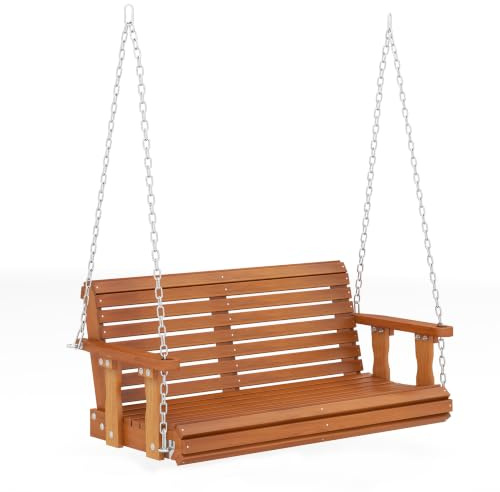 COSTWAY Hängebank, 2-Sitzer Schaukelbank | Gartenschaukel aus Tannenholz bis 300 kg belastbar, Hollywoodschaukel für Terrasse, Garten, 119,5 x 62 x 49 cm