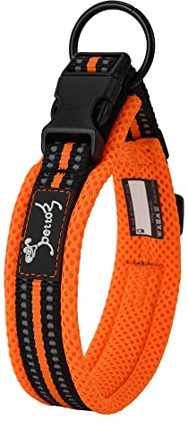 PETTOM Halsband Hund Verstellbar Nylon Reflektierend, Orange L | Atmungsaktives Hundehalsband, verstellbar für kleine bis große Hunde, leicht anzulegen, robust & langlebig