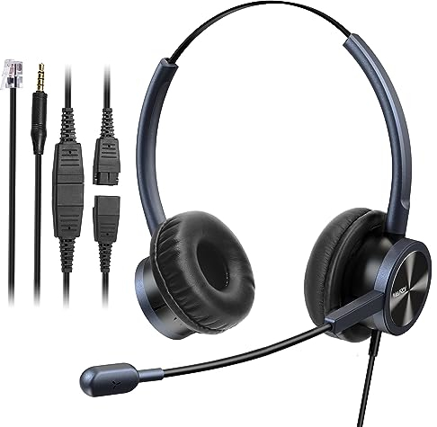 MAIRDI Telephone Headset with Microphone Noise Canceling, Binaural with RJ9 Jack & 3.5mm Connector for Office Call Center Deskphone Cell Phone PC Laptop, Work for Cisco 7941 7965 6941 7861 8811 8961