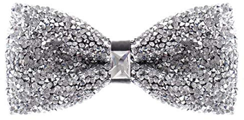 Man of Men Silver Bow Tie for Men, Rhinestone Bow Ties for Men, Pre Tied Sequin Bowties with Adjustable Length, Huge Variety Colors Available (Jewels - Silver)