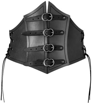 Andracor – Steampunk Corsage Renaissance – Unterbrust Ledermieder mit Zierschnallen und Korsett Optik – für LARP, Mittelalter und Cosplay - Schwarz/Braun/Rot/Grün - S bis L