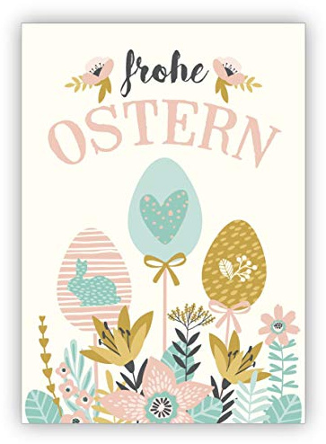 Klappkarten Set (4Stk) Schöne florale Osterkarte mit Eier Osterstrauß: Frohe Ostern - Grußkarte zum Osterfest • Klappkarten Set mit Umschlägen als Oster Grußkarte, Gutschein, Geschenk-Karte