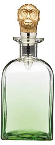 BarCraft Karaffe als Dekanter mit Messing Affen Flaschenverschluss aus Glas mit Grün, 900 ml, Grüner Affe