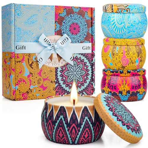 Scented Candle Gift Set - 4 Pack Long-Lasting Scented Soy Wax Candles with Fig, Lemon, Spring & Lavender, Aromatherapy Candle for Birthday Gifts & Spring Home Décor
