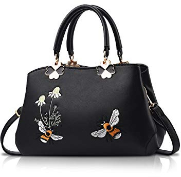 NICOLE & DORIS Sac a Main Femme Brodé Sacs à Main à Poignée Supérieure Mode Sac Bandoulière PU Cuir Sac D'épaule pour les Travail Voyage Shopping