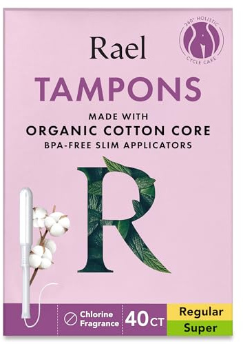 Rael Tampons, Slim Applicator with Organic Cotton Core, Multipack, Regular and Super Absorbency, BPA-Free, Leak Locker Technology, Unscented, Chlorine-Free (40 Count, Bundle)