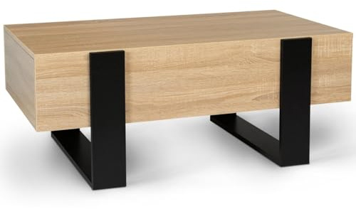 IDMarket - Mesa de centro rectangular Phoenix con cajones 100 cm madera y negro