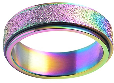 PAURO Mujer 316L Acero Inoxidable Acabado con Arena Arco Iris Suerte Anillo Giratorio Banda De 6mm Tamaño 27
