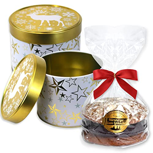 Geschenkedose gefüllt - Rentier Motiv - 3x Elisenlebkuchen gemischt 240g - Keksdose Plätzchendose Weihnachtsdose Nürnberger Lebkuchen Geschenkdose für Weihnachten & Winter Lebkuchenwelt
