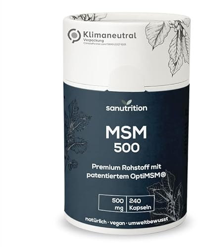 MSM 500 mg pro Kapsel | 240 Kapseln | Hochdosiert | Organischer Schwefel | Mit Markenrohstoff OptiMSM® in besonders guter Bioverfügbarkeit | Vegan | natürliche Papierverpackung