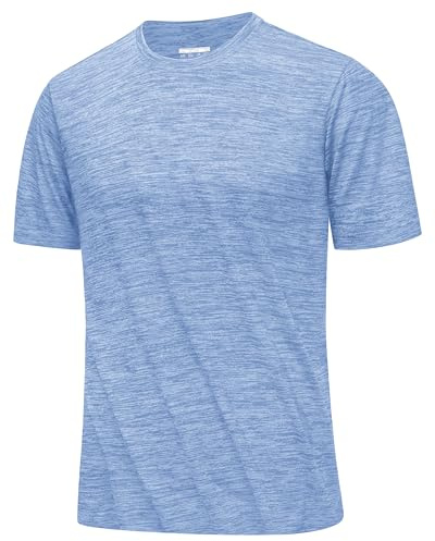 MAGCOMSEN Sporttröja för män, ventilerande löpartröja, lätt träningströja, funktionell tröja, vandringströja, sommar, kortärmad t-shirt för män, Ljusblå, S
