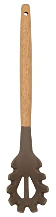 MENASTYL - CUILLERE A SPAGHETTI EN SILICONE AVEC MANCHE EN BOIS ELIOTT - 5040180 - Idéale pour égoutter et servir vos spaghettis en protégeant vos casseroles et faitouts