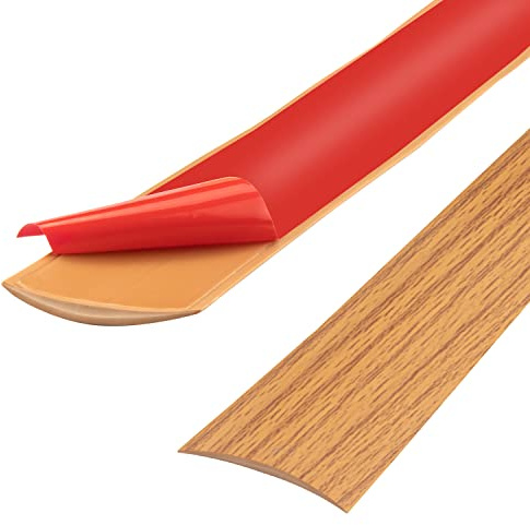 Tira de umbral de PVC de 200cm, tiras de transición de piso, tiras de cubierta de piso laminado, tira divisoria de puerta de piso autoadhesiva (5cm, grano de madera amarillo)