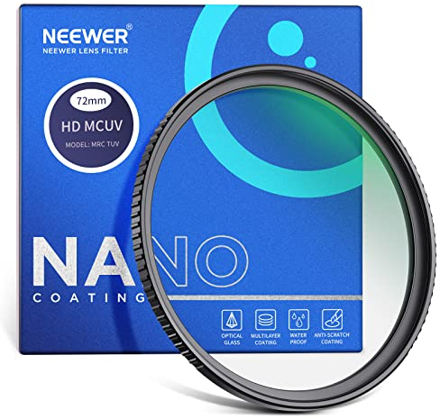 NEEWER 72mm Filtro UV Ultra Sottile Protettivo Raggi Ultravioletti con Durezza 9H Vetro Ottico HD Temperato, Telaio in Lega di Alluminio 30 Strati di Nano Rivestimento Idrorepellente Antigraffio