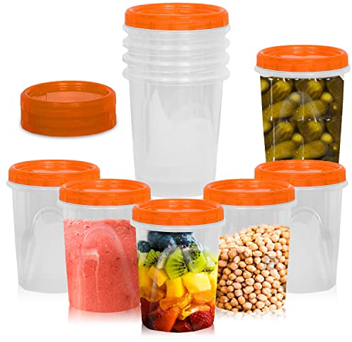[Orange, 32 oz - 12 Pk] Strong Airtight Deli Food Storage Containers with Twist Lock Lids, intended for Meal Prep, Snacks, and Leftovers, Freezer and Microwave Safe, Stackable - Leak Proof (32 Ounce)