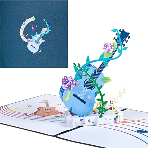 Pop Up 3D Gitarre Geburtstagskarte,Einladungskarten für Konzerte,Geschenkkarten für Gitarrenliebhaber,Gitarren und Noten,mit Umschlag