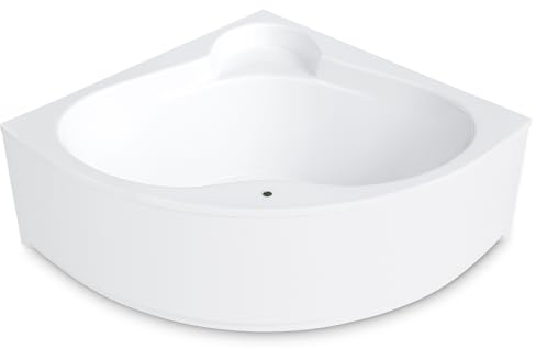 AQUADE Acryl Eckbadewanne 140x140 Modell: Essen Hergеstellt in Dеutschland - Weiß Badewanne Komplettset 140x140 - Badewannen mit Wannenfüßen + Schürze + Ab-Überlauf mit Zulauf + Led