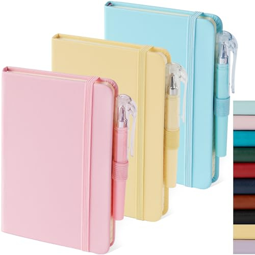NIRMIRO Petit carnet de notes avec stylo, mini bloc-notes de poche pour femme, petit bloc-notes de poche pour la prise de notes, rose, jaune, bleu ciel