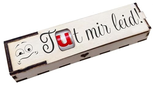 Duplo Holzbox mit Schokoriegel Geschenkbox mit Spruch Gravur Schokolade Mitbringsel Geschenkidee (Tut mir leid)
