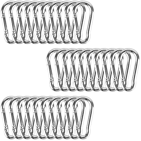30 stycken karbinhakar rostfritt stål liten, 4 x 40 mm karbinhake nyckelring, aluminium karbinhake för fiske vandring ryggsäck (silver)