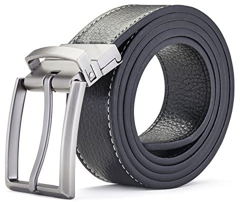 Woodland Leather Reversible belts for men Dress Belt 1.3'' Wide Rotated Buckle, Genuine Mens two sided reversible, Jeans, & Business Work (XLarge - 2 Sides), Black