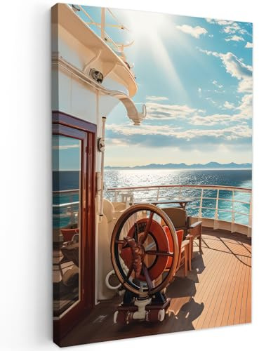 MuchoWow© Leinwandbild Dekoration Wohnzimmer Bilder Aufhängen Wall | 40x60 cm - Decoration Living Room Wohnungs Deko Moderne Maritime - Boot - Wasser - Meer - Segeln - Berge - Sonne - Maritim