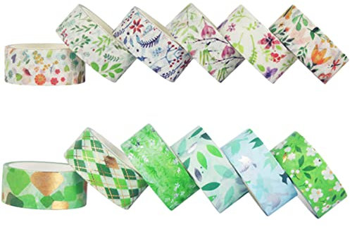NUOBESTY Handkonto Washi Tape Satz 12 Rollen Blumenmuster Papierklebestreifen Selbstklebend Für Scrapbooking Basteln Selbstgemacht Fotoalben Dekoration