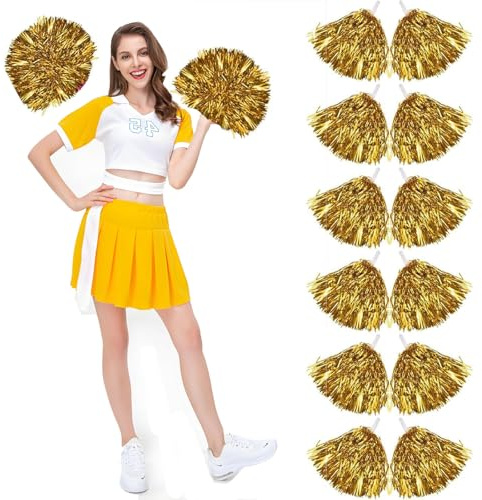 UieaMsio 12 Stück Cheerleading Pompons,Cheerleader Pompons Handblumen,Bright Metallic Cheers Ball,Metallfolie Cheerleading Pom Poms für Sports Wettbewerb Karnevalspartys Verwendet-A (A)