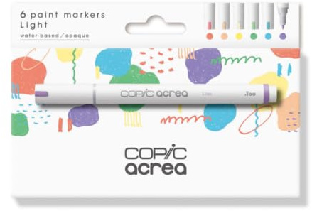 Copic acrea Set Light, 6er Set Paint Marker mit wasser- und pigmentbasierter Tinte, Strichstärke 0,8-1,2 mm