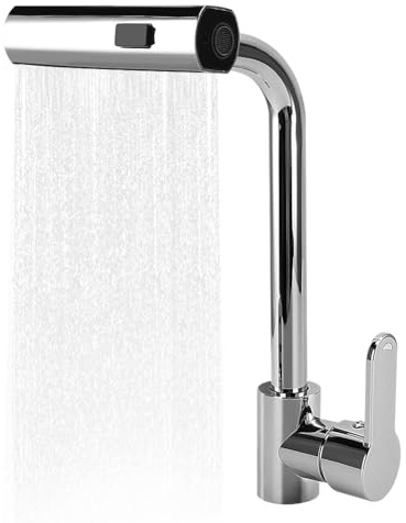 Ejoyous Kitchen Sink Tap, Hot & Cold Kitchen Mixer Tap, 360Swivel, 3 Water Modes, Chrome Finish, Silver