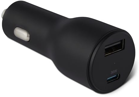 Cargador de coche Amazon Basics de carga rápida, doble puerto, 1 USB-C + 1 USB-A, 48 W, negro