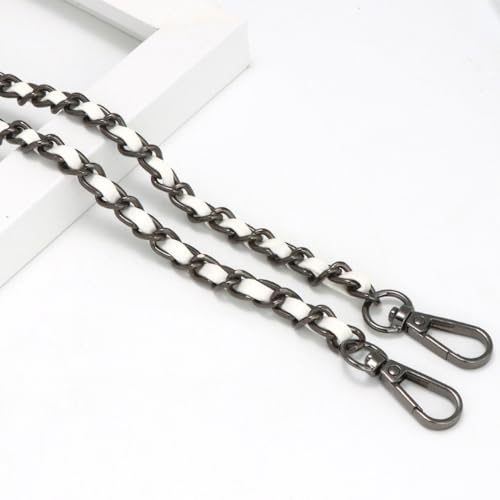 Anevous 1 Stück Taschenkette Metall, 120cm Metall Tasche Kette Taschenkette mit Karabinerhake, Handtasche Taschengurt Schultergurt Ersatz für Taschen Kettenriemen Damen,Schwarz Weiß