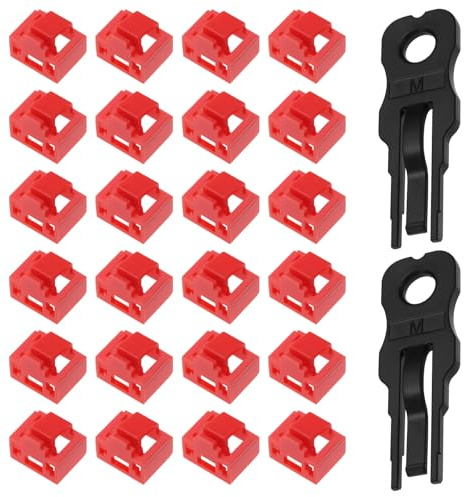 YINETTECH 24pcs Bloqueo Puerto RJ45 Bloqueador de Polvo Puerto RJ45 Tapa Protectora Antipolvo para Concentrador LAN Ethernet Tapa Protectora Tapón con 2 Llaves Extracción Color Rojo