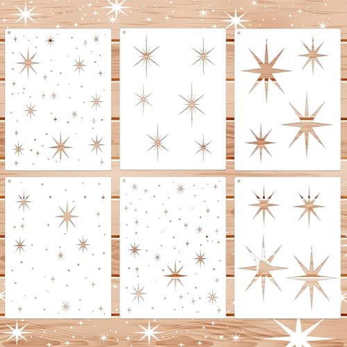 6 Stück große Schablone Sterne zur Dekoration, funkelnde Stern-Wandschablonen zum Streichen, wiederverwendbare große Airbrush Schablonen zum Malen, Zeichnen, Dekor, Star Stencil für Malerei