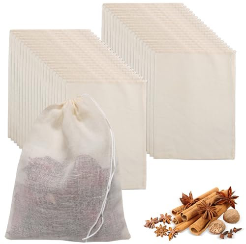 Puedno 40pcs Reusable Muslin Bags with Drawstring, Breathable Mesh, Eco-Friendly, Beige, 15 × 10 cm