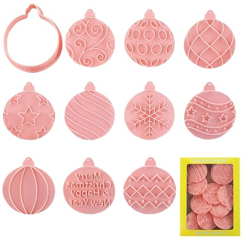 Set di formine per biscotti natalizi, stampi per biscotti a forma di ornamento natalizio, 10 stampi per palline di Natale, strumenti da cucina per bambini, stampi per fondente natalizio