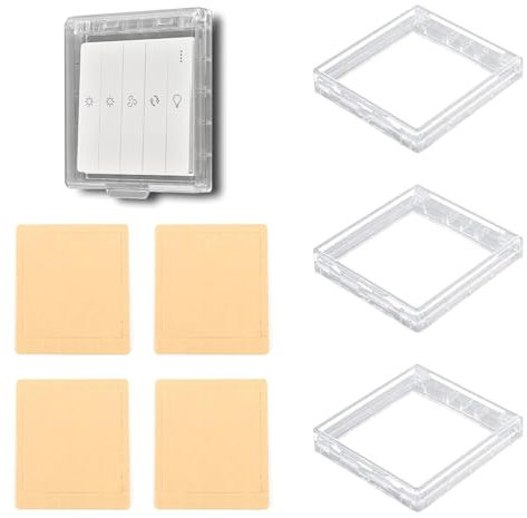 0XBIT 4 Piezas Tapa Enchufes Transparente, Protector Adhesivo para Interruptores y Enchufes, Resistente al Agua y Polvo, Ideal para Cocina, Baño