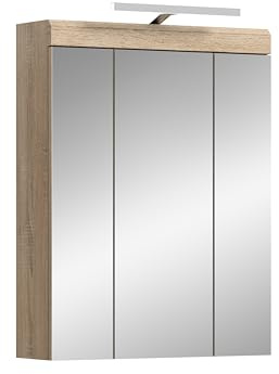xonox.home - Spiegelschrank inkl. Beleuchtung Lambada 2-tlg. Set 60x79x18 cm in Sonoma Eiche hell und weiß hochglanz - Badmöbel Badezimmerkombination Badset
