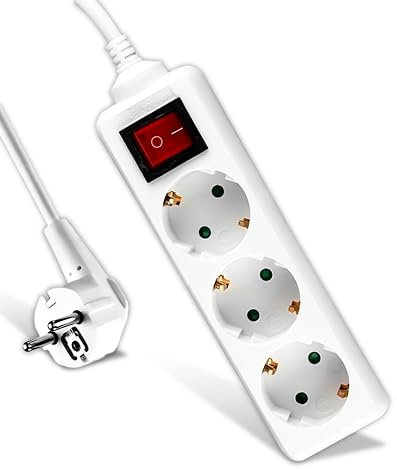 V-TAC Regleta de 3 Enchufes con Interruptor y Cable de 1,5 Metros - Enchufe Múltiple 3 Tomas de Corriente 16A Shuko para el Hogar, Oficina, Tienda, Garaje - 250V Compacta y Práctica