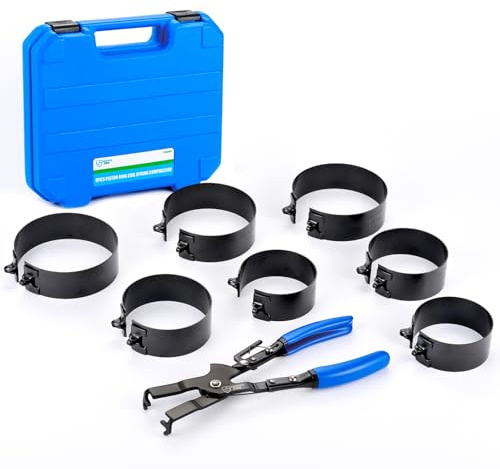 SMOTIVEPRO Piston Ring Compressor Kit 7-Piece Set with Ratchet Plier, 7 Adjustable Bands 73-111mm, Compatible with Car, Van, Tractor & Diesel Engines